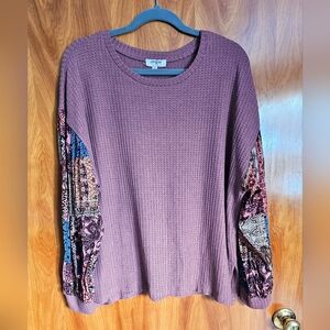 Umgee chiffon sleeve thermal blouse Large